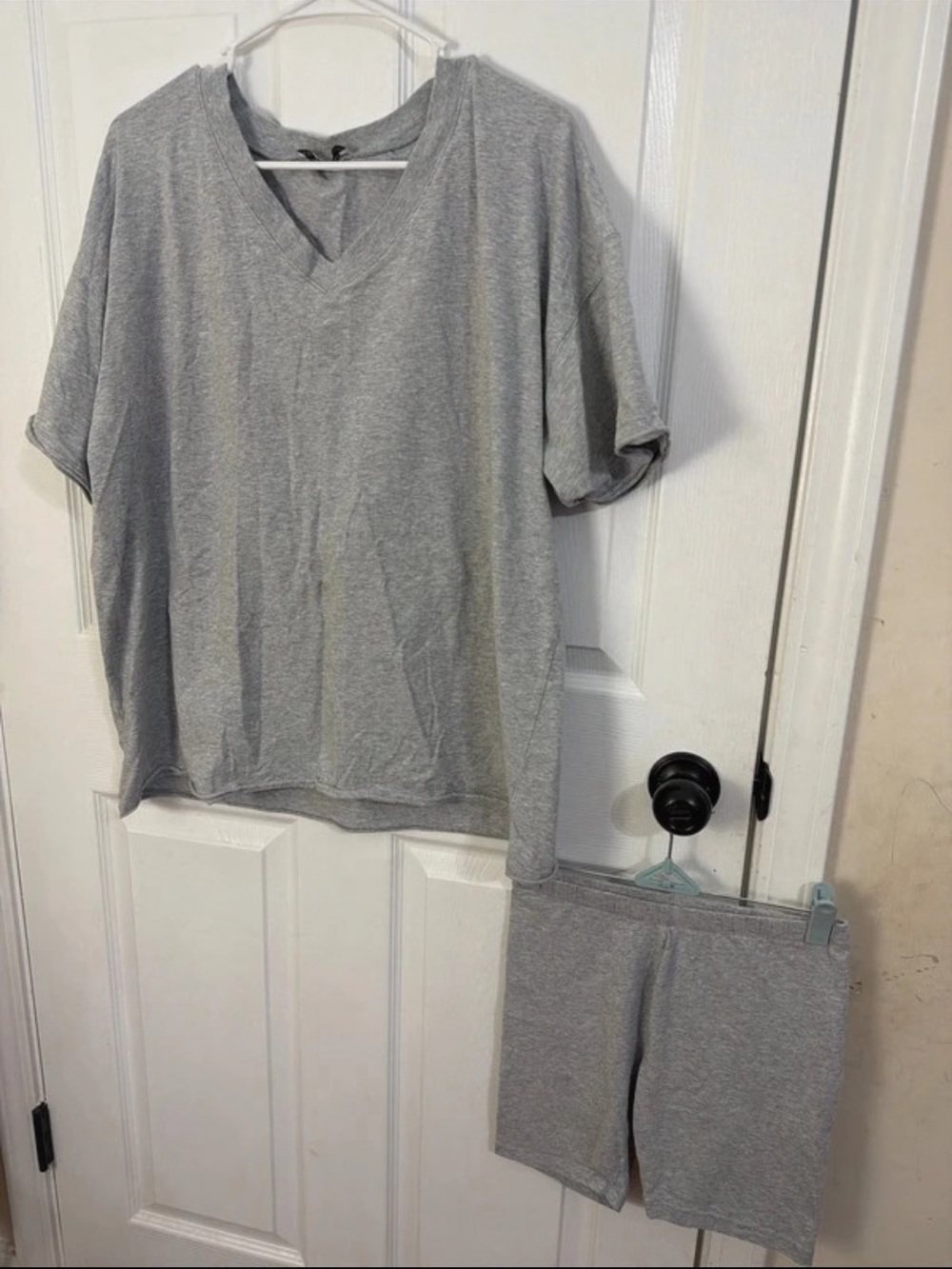 Zenana Outfitters Light Gray V-Neck Lounge Top & Bike Shorts Set
